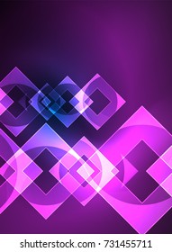 Glowing squares in the dark, digital abstract background, vector technology hi-tech template