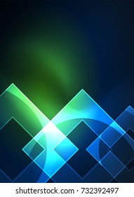 Cuadrados brillantes en el fondo oscuro, digital abstracto, tecnología vectorial plantilla de alta tecnología