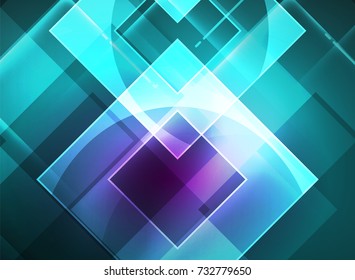 Glühende Quadrate auf dunklem, abstraktem Hintergrund, Hochtechnologie-Vektorgrafik-Vorlage