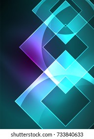 Glowing squares in the dark, digital abstract background, vector technology hi-tech template