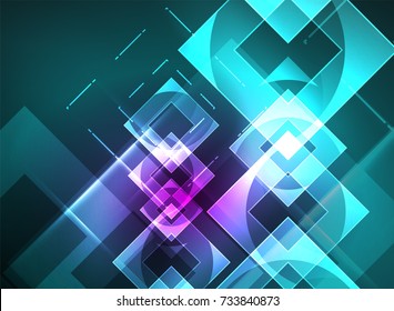 Glowing squares in the dark, digital abstract background, vector technology hi-tech template