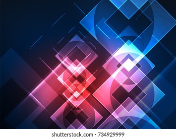Glowing squares in the dark, digital abstract background, vector technology hi-tech template