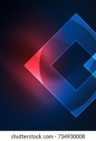 Glühende Quadrate auf dunklem, abstraktem Hintergrund, Hochtechnologie-Vektorgrafik-Vorlage