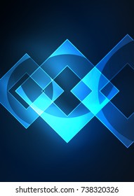 Glowing squares in the dark, digital abstract background, vector technology hi-tech template