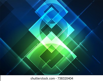 Glowing squares in the dark, digital abstract background, vector technology hi-tech template