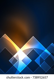 Cuadrados brillantes en el fondo oscuro, digital abstracto, tecnología vectorial plantilla de alta tecnología