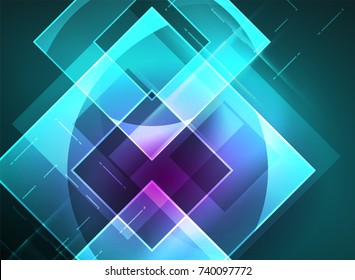 Glowing squares in the dark, digital abstract background, vector technology hi-tech template