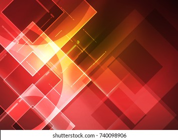 Glowing squares in the dark, digital abstract background, vector technology hi-tech template