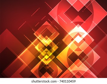 Glowing squares in the dark, digital abstract background, vector technology hi-tech template