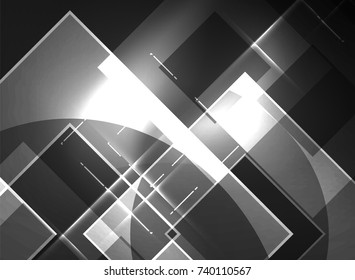 Glowing squares in the dark, digital abstract background, vector technology hi-tech template