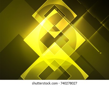 Glühende Quadrate auf dunklem, abstraktem Hintergrund, Hochtechnologie-Vektorgrafik-Vorlage