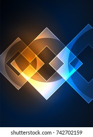 Cuadrados brillantes en el fondo oscuro, digital abstracto, tecnología vectorial plantilla de alta tecnología