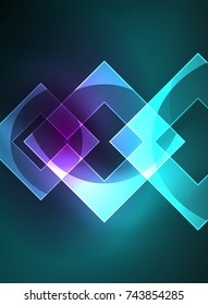 Glowing squares in the dark, digital abstract background, vector technology hi-tech template