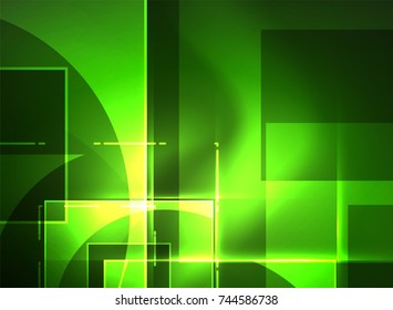 Glühende Quadrate auf dunklem, abstraktem Hintergrund, Hochtechnologie-Vektorgrafik-Vorlage