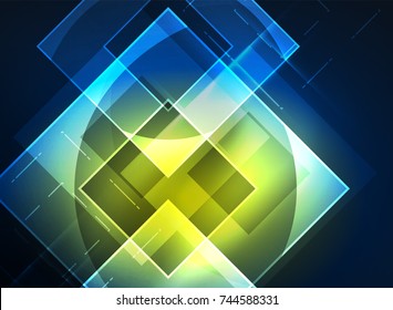 Glowing squares in the dark, digital abstract background, vector technology hi-tech template