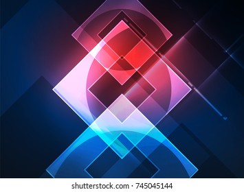 Cuadrados brillantes en el fondo oscuro, digital abstracto, tecnología vectorial plantilla de alta tecnología