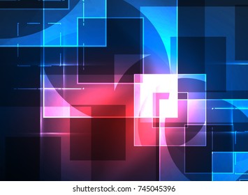 Glowing squares in the dark, digital abstract background, vector technology hi-tech template