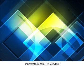 Glühende Quadrate auf dunklem, abstraktem Hintergrund, Hochtechnologie-Vektorgrafik-Vorlage