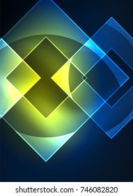 Glowing squares in the dark, digital abstract background, vector technology hi-tech template
