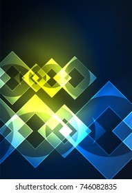 Glowing squares in the dark, digital abstract background, vector technology hi-tech template