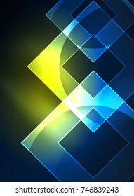 Glowing squares in the dark, digital abstract background, vector technology hi-tech template