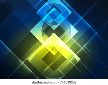 Glowing squares in the dark, digital abstract background, vector technology hi-tech template
