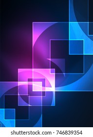 Glowing squares in the dark, digital abstract background, vector technology hi-tech template