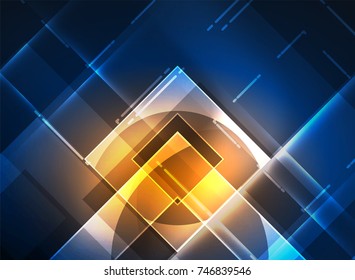 Glowing squares in the dark, digital abstract background, vector technology hi-tech template