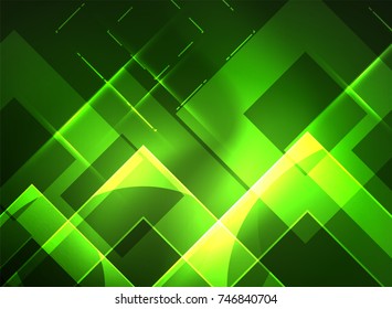 Glühende Quadrate auf dunklem, abstraktem Hintergrund, Hochtechnologie-Vektorgrafik-Vorlage