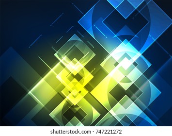 Cuadrados brillantes en el fondo oscuro, digital abstracto, tecnología vectorial plantilla de alta tecnología