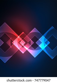 Glowing squares in the dark, digital abstract background, vector technology hi-tech template