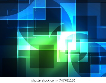 Cuadrados brillantes en el fondo oscuro, digital abstracto, tecnología vectorial plantilla de alta tecnología
