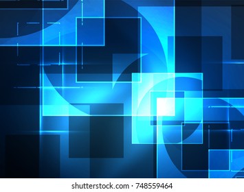 Glowing squares in the dark, digital abstract background, vector technology hi-tech template