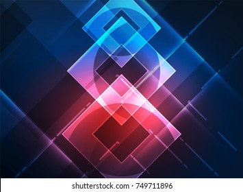 Glowing squares in the dark, digital abstract background, vector technology hi-tech template