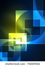 Glowing squares in the dark, digital abstract background, vector technology hi-tech template