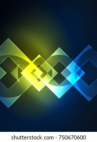 Glowing squares in the dark, digital abstract background, vector technology hi-tech template