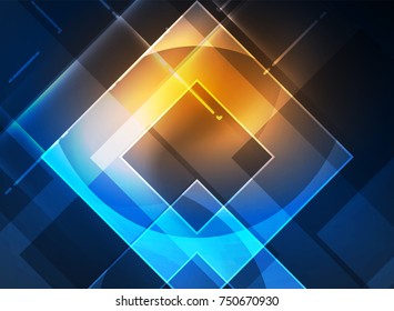 Glowing squares in the dark, digital abstract background, vector technology hi-tech template