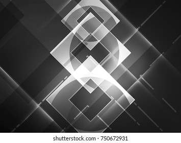 Glowing squares in the dark, digital abstract background, vector technology hi-tech template