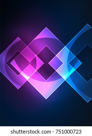 Glowing squares in the dark, digital abstract background, vector technology hi-tech template