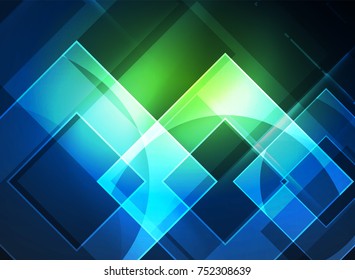 Glowing squares in the dark, digital abstract background, vector technology hi-tech template