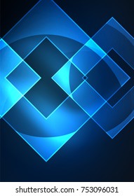 Glowing squares in the dark, digital abstract background, vector technology hi-tech template
