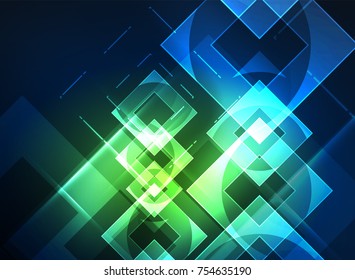 Glowing squares in the dark, digital abstract background, vector technology hi-tech template