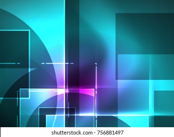Glühende Quadrate auf dunklem, abstraktem Hintergrund, Hochtechnologie-Vektorgrafik-Vorlage