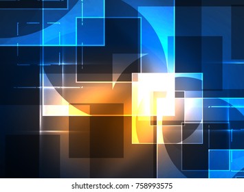 Glowing squares in the dark, digital abstract background, vector technology hi-tech template