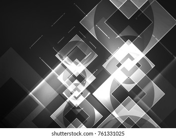 Glowing squares in the dark, digital abstract background, vector technology hi-tech template