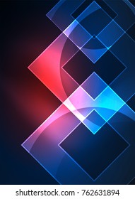 Glowing squares in the dark, digital abstract background, vector technology hi-tech template