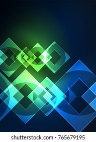 Glowing squares in the dark, digital abstract background, vector technology hi-tech template