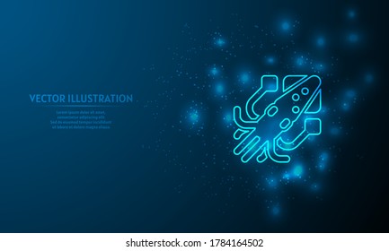 Glowing Squid On Blue Abstract Background. 