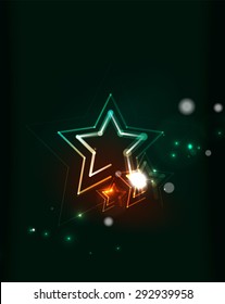 Glowing star and blending colors in dark space. Vector illustration. Abstract background