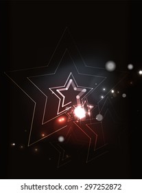 Glowing star and blending colors in dark space. Vector illustration. Abstract background